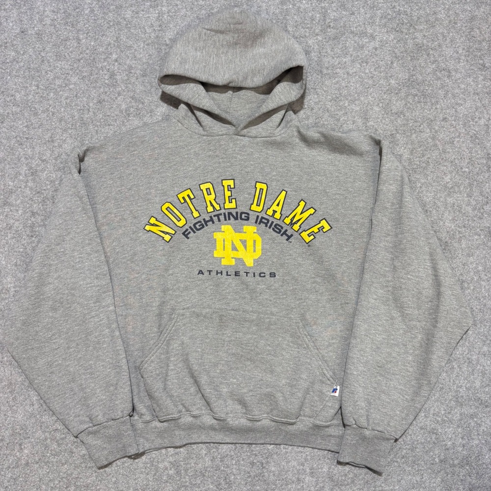 Russell Athletic Notre Dame Fighting Irish Hoodie Gray Pullover Sweatshirt Mens